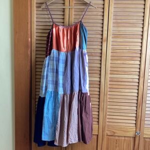 La Reunion Patchwork colorful midi spaghetti strap dress XS